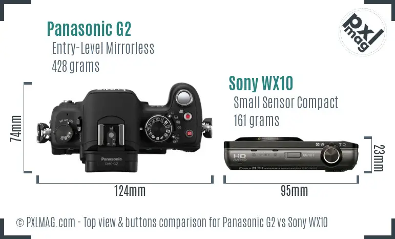 Panasonic G2 vs Sony WX10 top view buttons comparison Panasonic G2 vs Sony WX10 top view buttons comparison