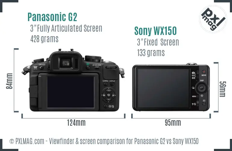 Panasonic G2 vs Sony WX150 Screen and Viewfinder comparison