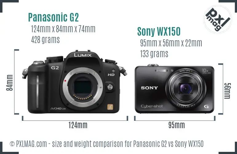 Panasonic G2 vs Sony WX150 size comparison