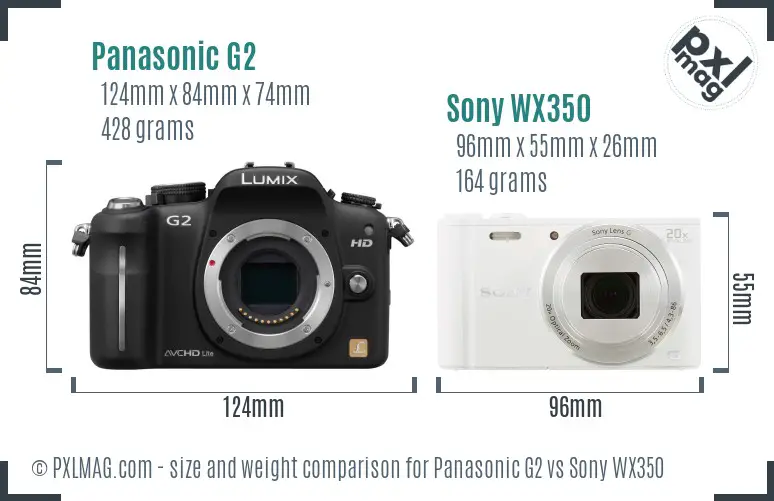 Panasonic G2 vs Sony WX350 size comparison