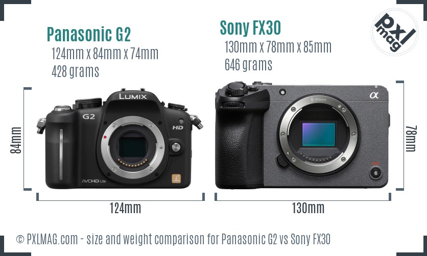Panasonic G2 vs Sony FX30 size comparison