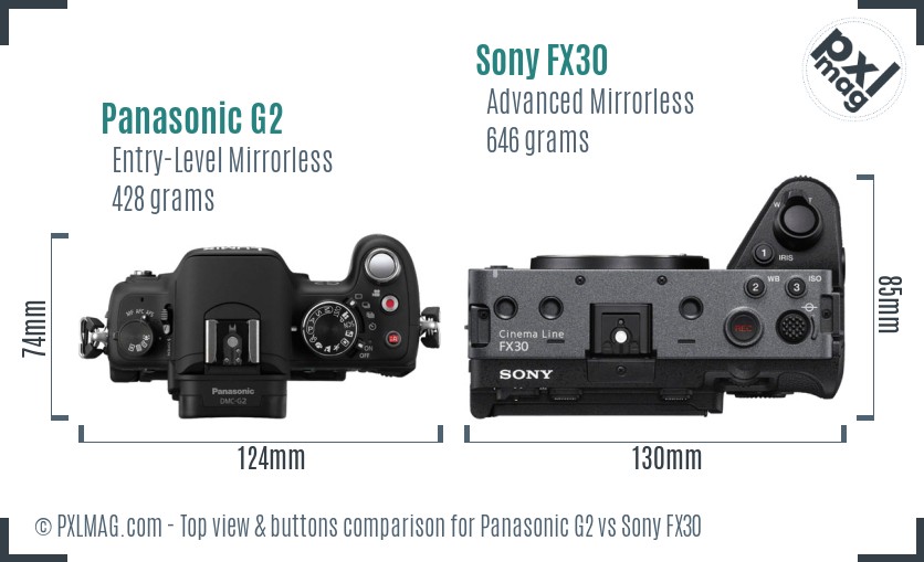 Panasonic G2 vs Sony FX30 top view buttons comparison