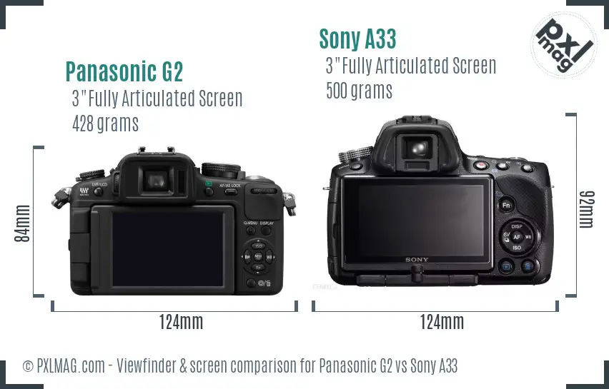 Panasonic G2 vs Sony A33 Screen and Viewfinder comparison