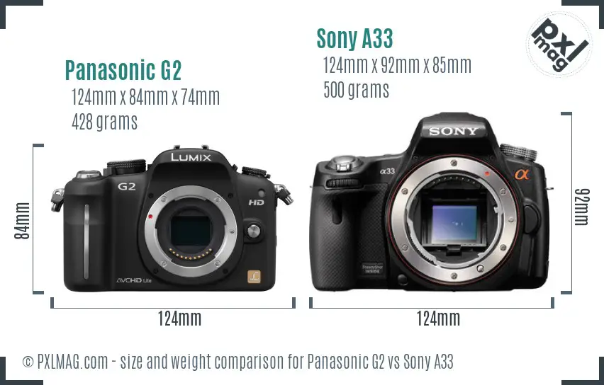 Panasonic G2 vs Sony A33 size comparison