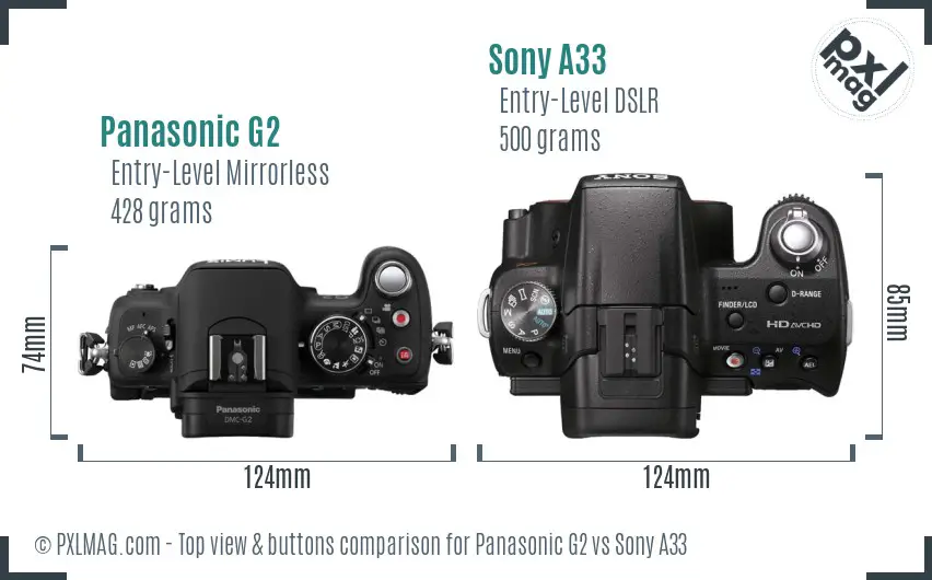Panasonic G2 vs Sony A33 top view buttons comparison