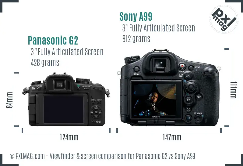 Panasonic G2 vs Sony A99 Screen and Viewfinder comparison