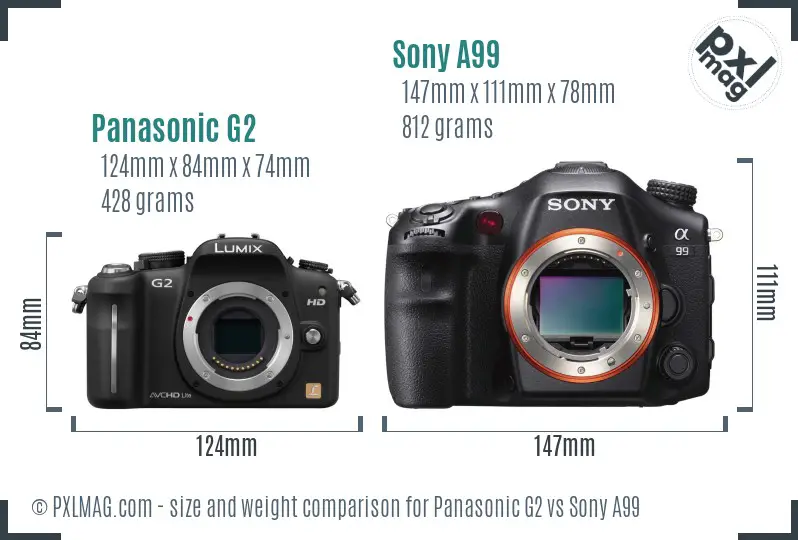 Panasonic G2 vs Sony A99 size comparison
