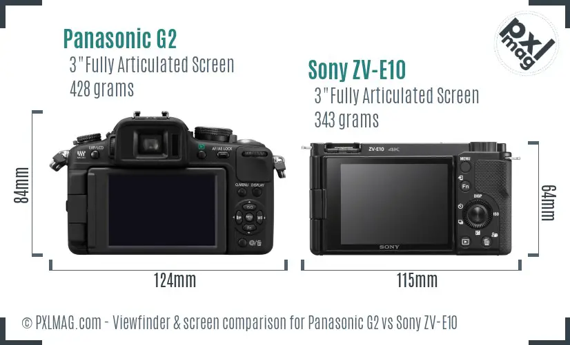 Panasonic G2 vs Sony ZV-E10 Screen and Viewfinder comparison