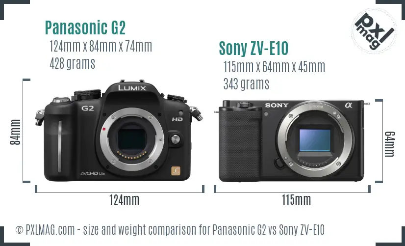 Panasonic G2 vs Sony ZV-E10 size comparison