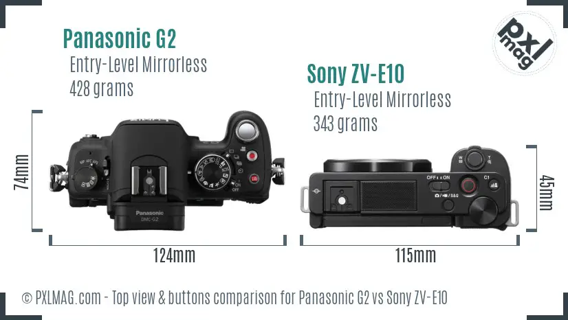 Panasonic G2 vs Sony ZV-E10 top view buttons comparison