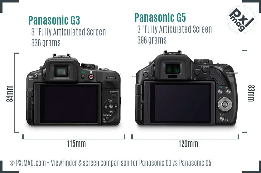Panasonic G3 vs Panasonic G5 Screen and Viewfinder comparison