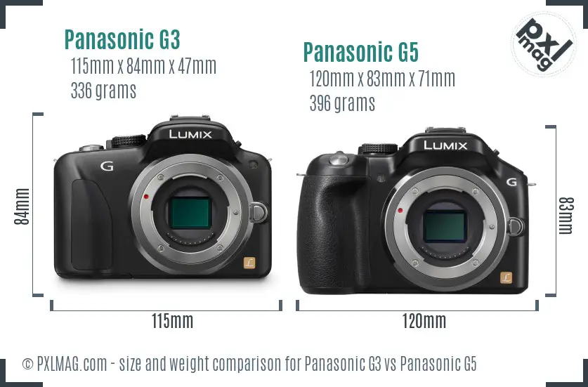 Panasonic G3 vs Panasonic G5 size comparison