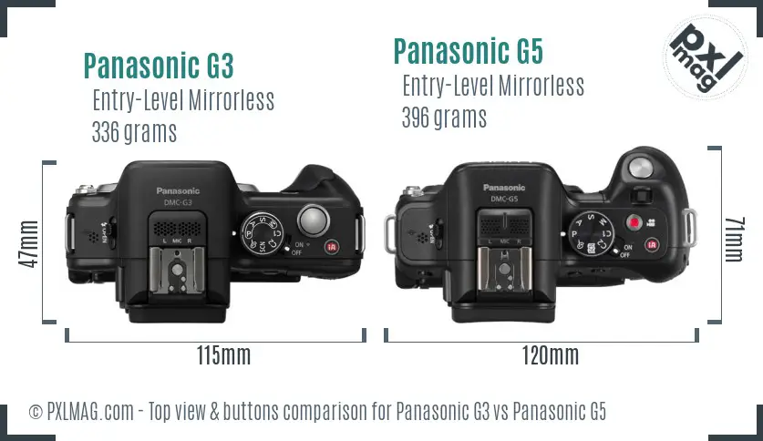 Panasonic G3 vs Panasonic G5 top view buttons comparison