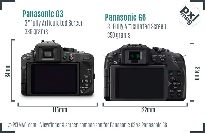 Panasonic G3 vs Panasonic G6 Screen and Viewfinder comparison