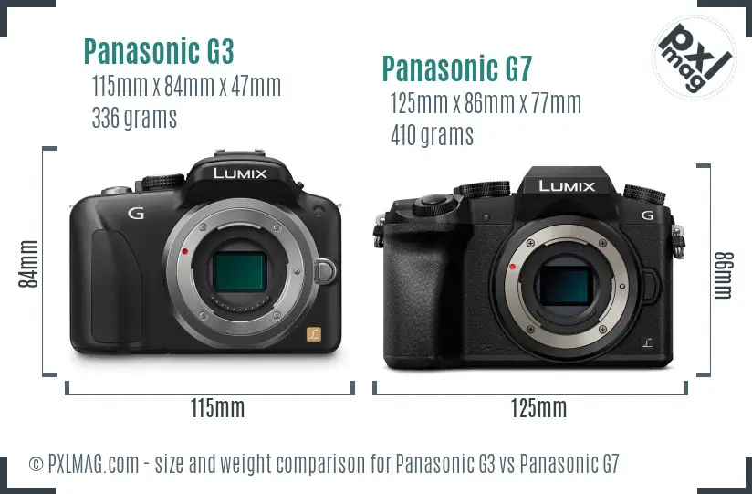 Panasonic G3 vs Panasonic G7 size comparison