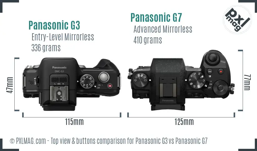 Panasonic G3 vs Panasonic G7 top view buttons comparison