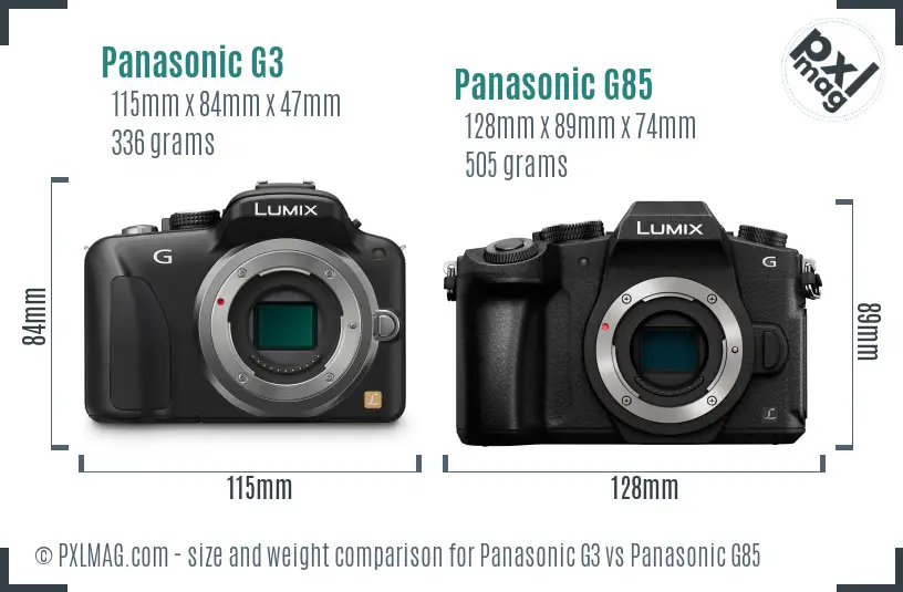 Panasonic G3 vs Panasonic G85 size comparison
