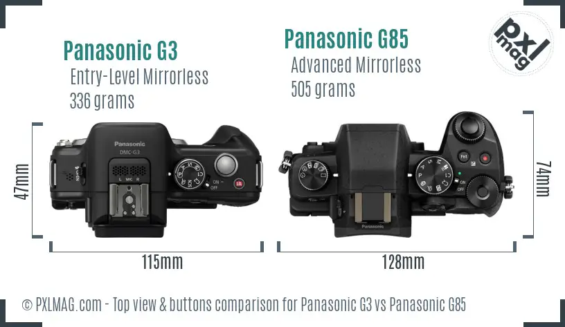 Panasonic G3 vs Panasonic G85 top view buttons comparison