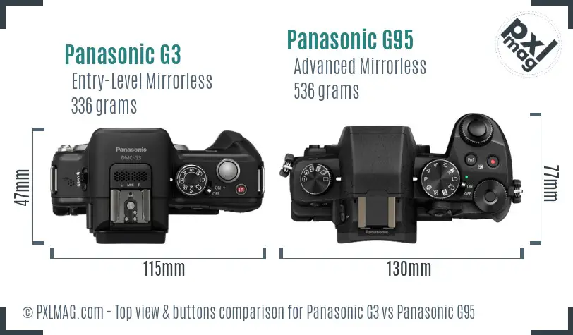 Panasonic G3 vs Panasonic G95 top view buttons comparison