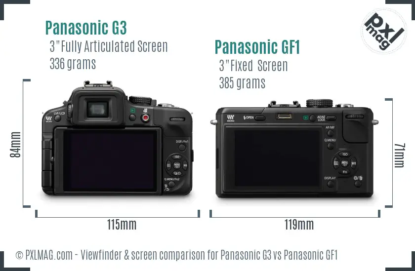 Panasonic G3 vs Panasonic GF1 Screen and Viewfinder comparison
