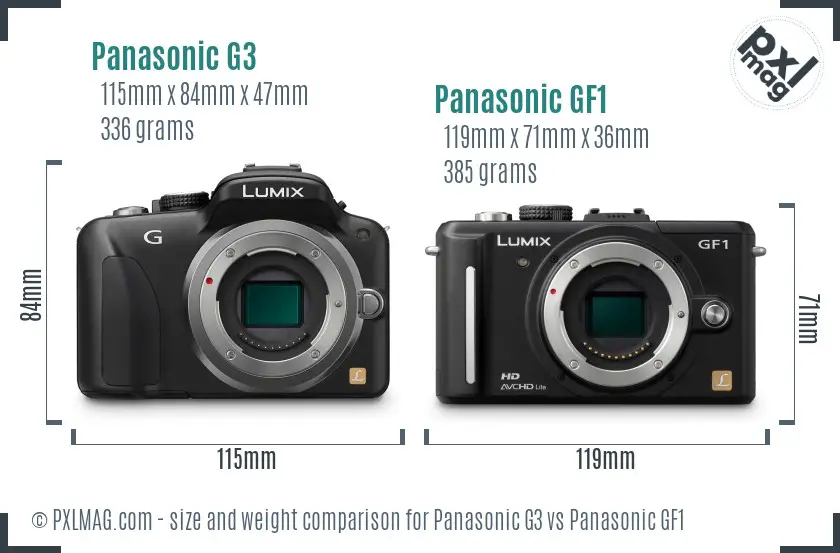 Panasonic G3 vs Panasonic GF1 size comparison