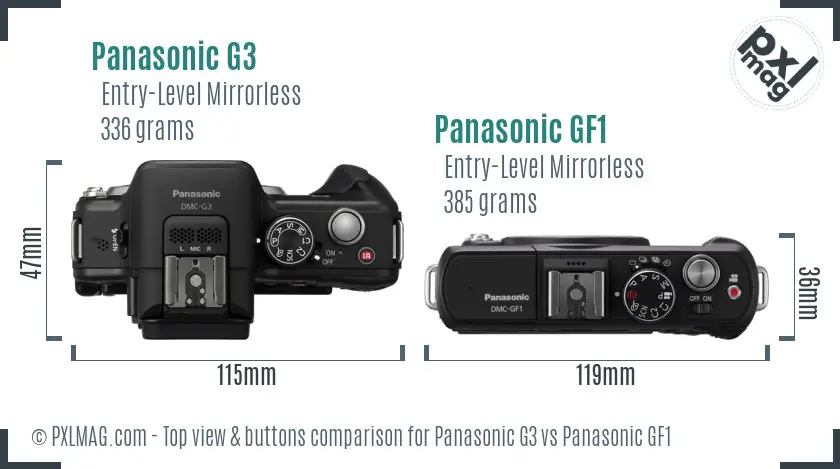 Panasonic G3 vs Panasonic GF1 top view buttons comparison