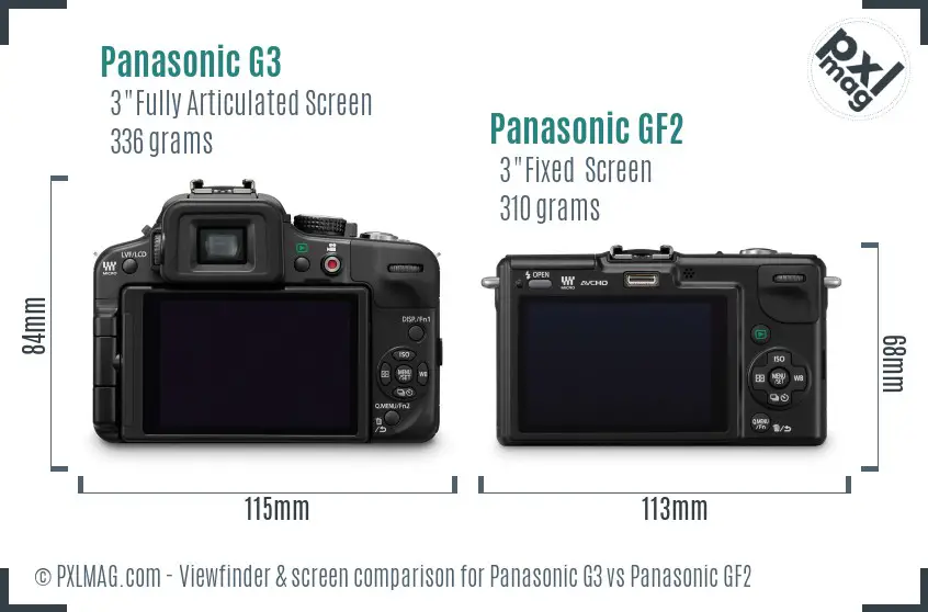 Panasonic G3 vs Panasonic GF2 Screen and Viewfinder comparison