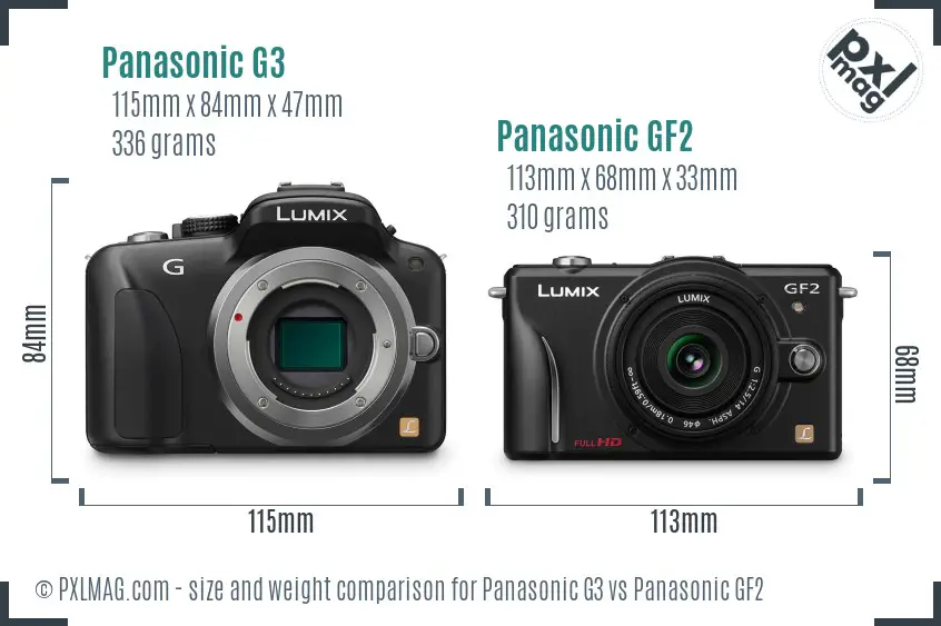 Panasonic G3 vs Panasonic GF2 size comparison