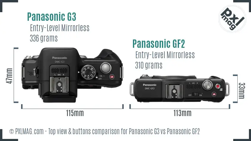 Panasonic G3 vs Panasonic GF2 top view buttons comparison