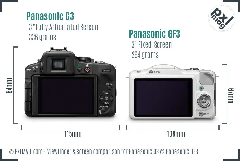 Panasonic G3 vs Panasonic GF3 Screen and Viewfinder comparison