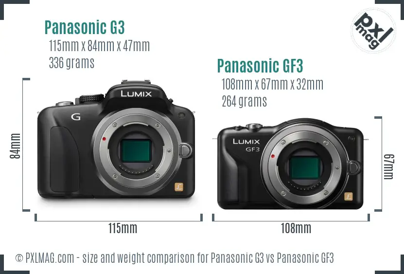 Panasonic G3 vs Panasonic GF3 size comparison