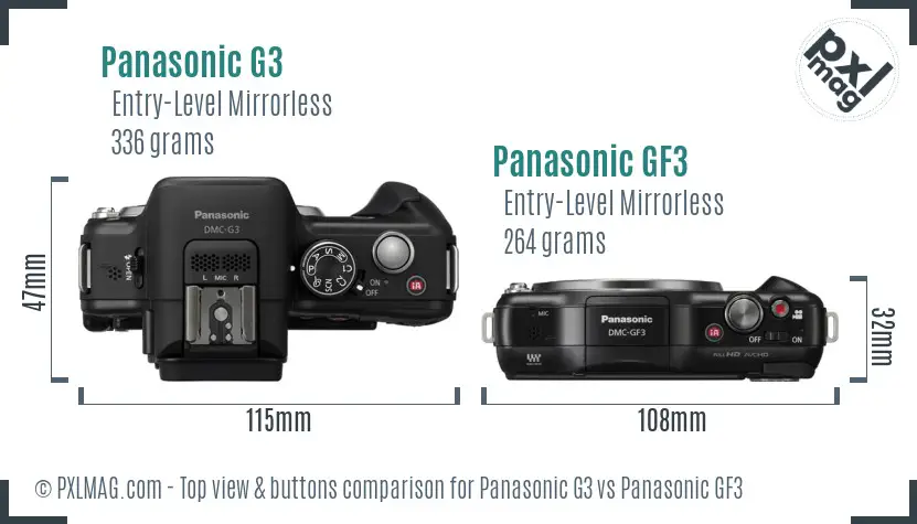 Panasonic G3 vs Panasonic GF3 top view buttons comparison