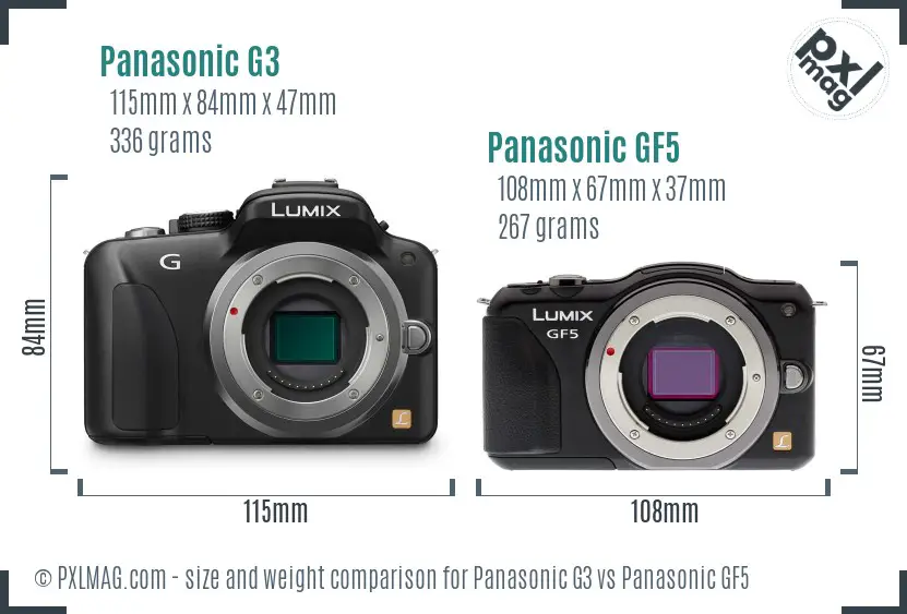 Panasonic G3 vs Panasonic GF5 size comparison
