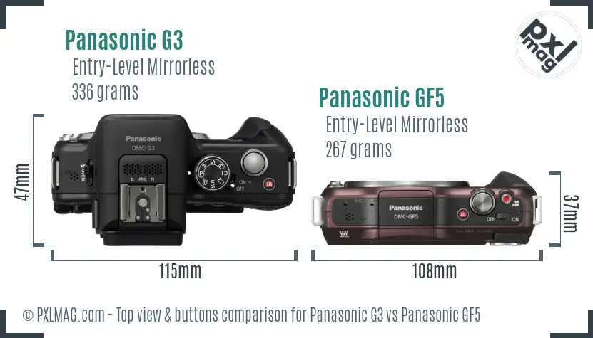 Panasonic G3 vs Panasonic GF5 top view buttons comparison