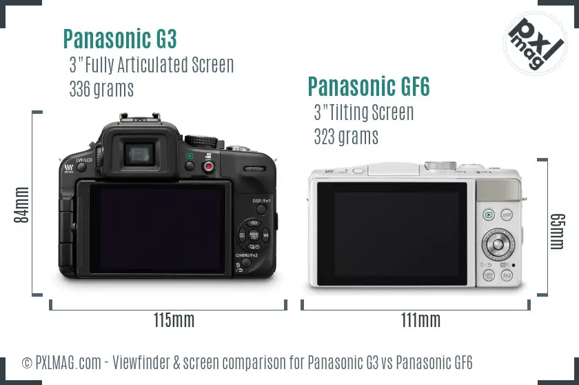 Panasonic G3 vs Panasonic GF6 Screen and Viewfinder comparison