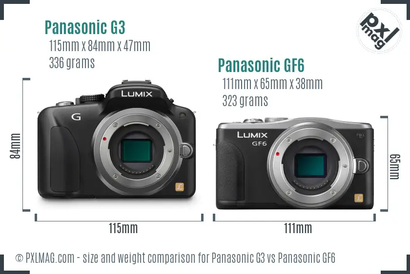 Panasonic G3 vs Panasonic GF6 size comparison