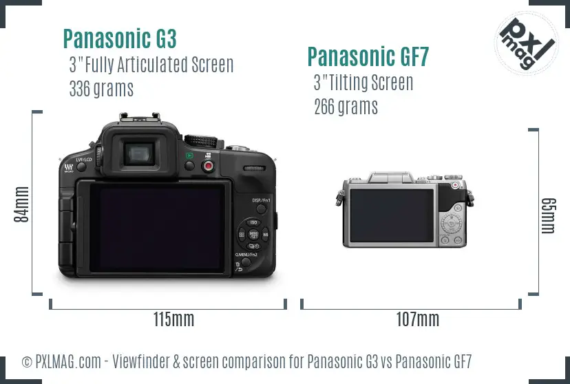 Panasonic G3 vs Panasonic GF7 Screen and Viewfinder comparison