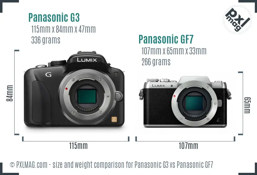 Panasonic G3 vs Panasonic GF7 size comparison