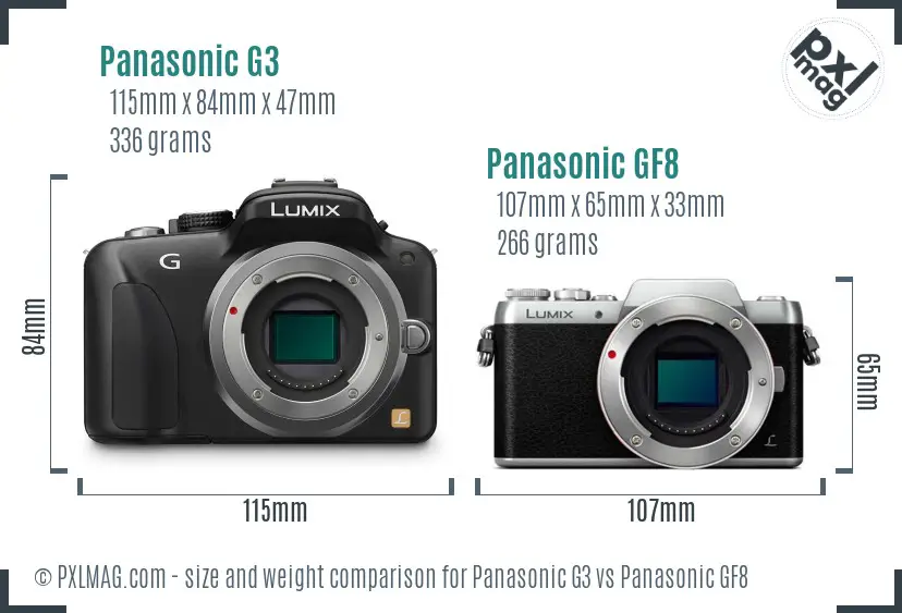 Panasonic G3 vs Panasonic GF8 size comparison