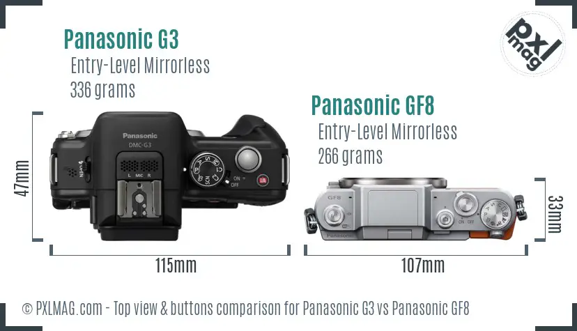 Panasonic G3 vs Panasonic GF8 top view buttons comparison