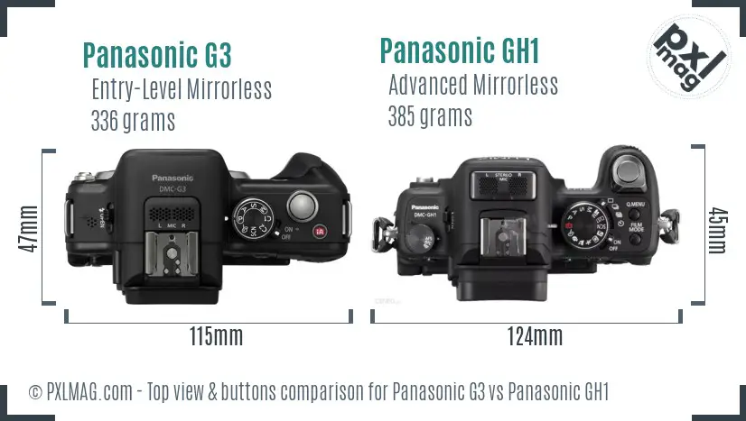 Panasonic G3 vs Panasonic GH1 top view buttons comparison