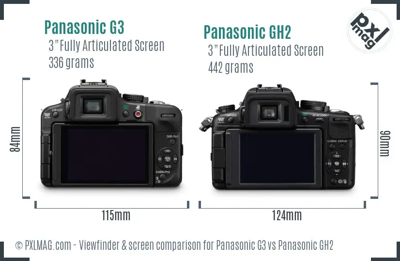 Panasonic G3 vs Panasonic GH2 Screen and Viewfinder comparison