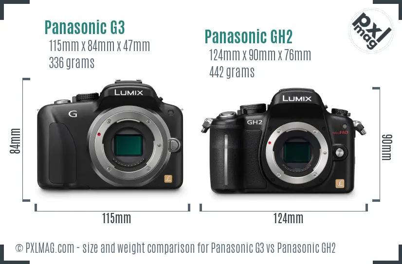 Panasonic G3 vs Panasonic GH2 size comparison