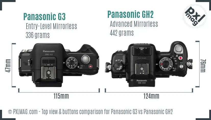 Panasonic G3 vs Panasonic GH2 top view buttons comparison