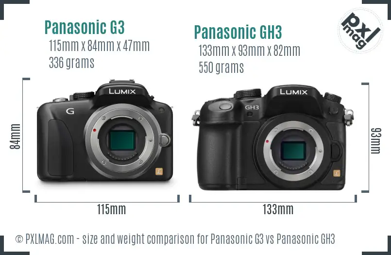 Panasonic G3 vs Panasonic GH3 size comparison