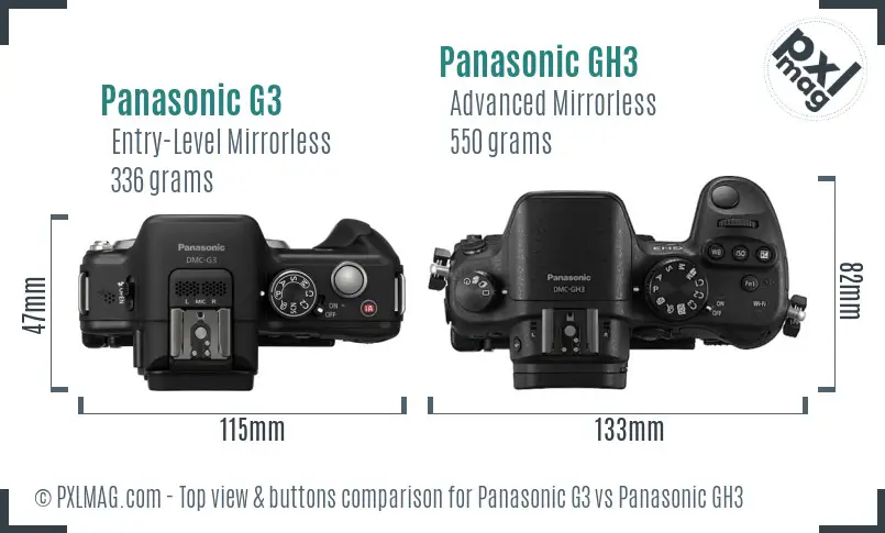 Panasonic G3 vs Panasonic GH3 top view buttons comparison