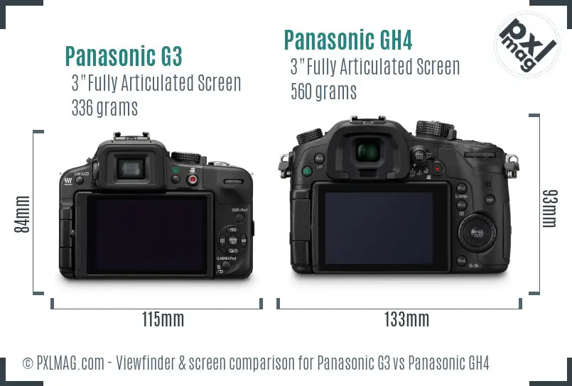 Panasonic G3 vs Panasonic GH4 Screen and Viewfinder comparison