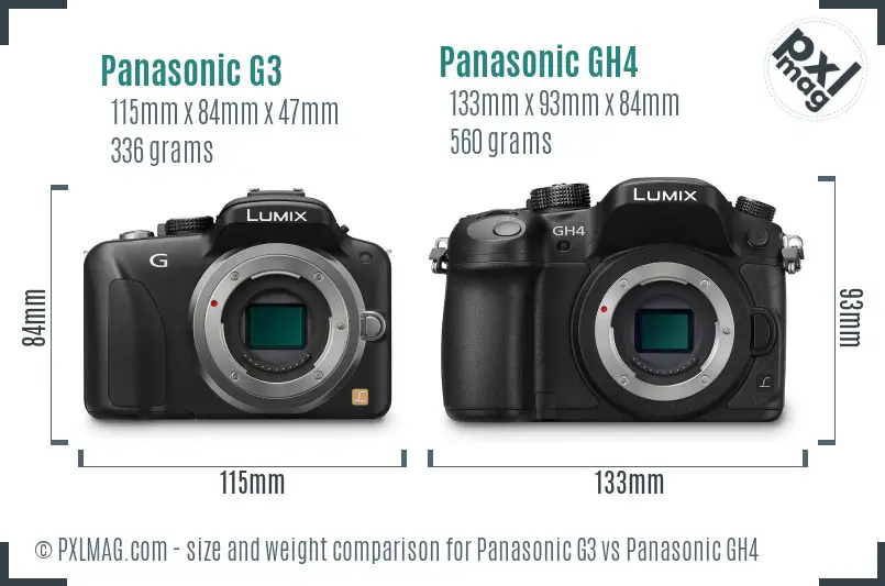 Panasonic G3 vs Panasonic GH4 size comparison
