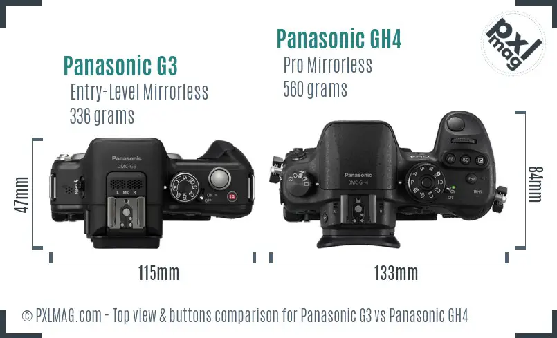 Panasonic G3 vs Panasonic GH4 top view buttons comparison