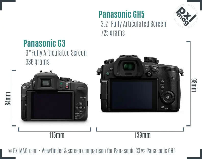 Panasonic G3 vs Panasonic GH5 Screen and Viewfinder comparison